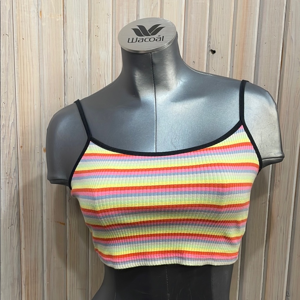SHEIN Orange Pink Ribbed Crop Camisole